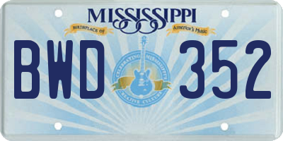 MS license plate BWD352