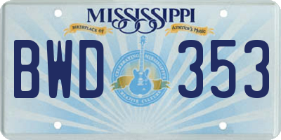 MS license plate BWD353