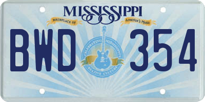 MS license plate BWD354