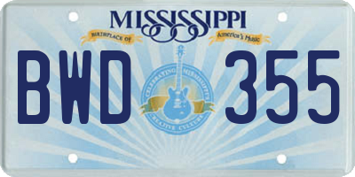 MS license plate BWD355