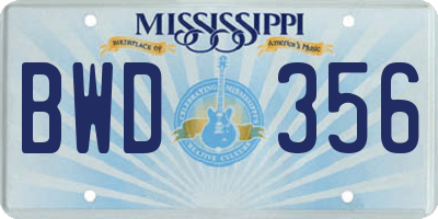 MS license plate BWD356