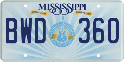 MS license plate BWD360
