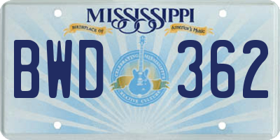 MS license plate BWD362