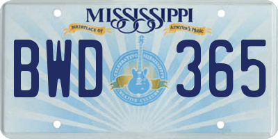 MS license plate BWD365