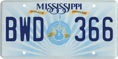 MS license plate BWD366