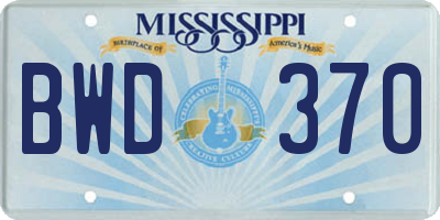 MS license plate BWD370