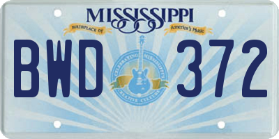 MS license plate BWD372