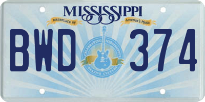MS license plate BWD374