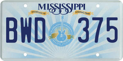 MS license plate BWD375