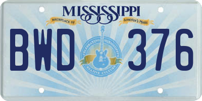 MS license plate BWD376
