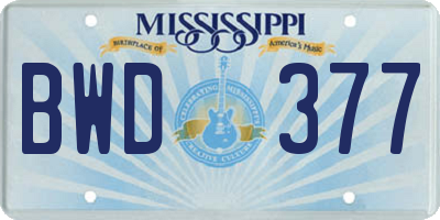 MS license plate BWD377