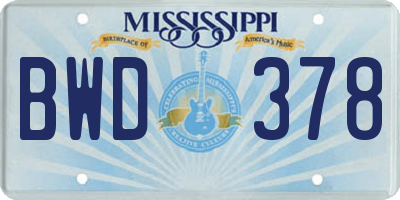 MS license plate BWD378