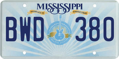 MS license plate BWD380