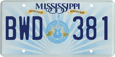 MS license plate BWD381