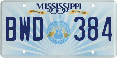 MS license plate BWD384