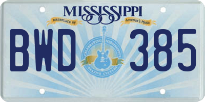 MS license plate BWD385