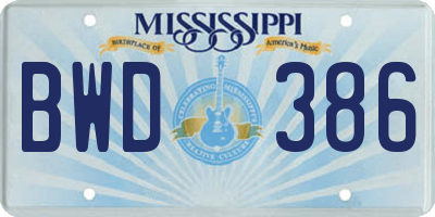 MS license plate BWD386