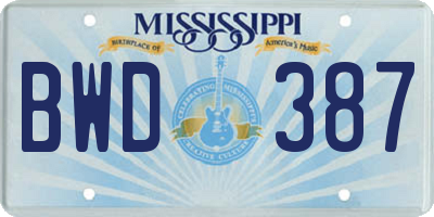 MS license plate BWD387