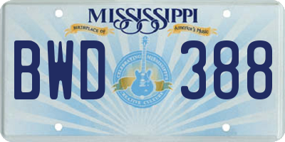 MS license plate BWD388