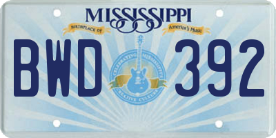 MS license plate BWD392