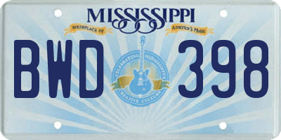 MS license plate BWD398