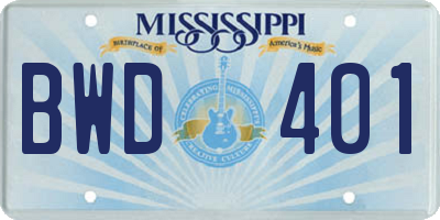 MS license plate BWD401