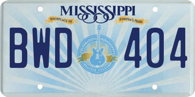 MS license plate BWD404