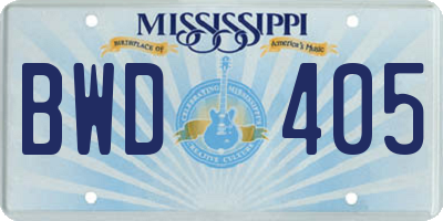 MS license plate BWD405