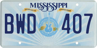 MS license plate BWD407