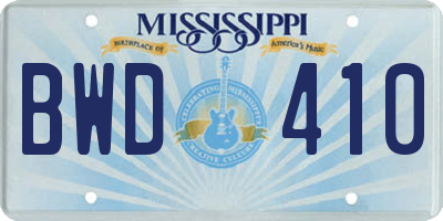 MS license plate BWD410