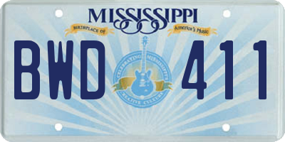 MS license plate BWD411