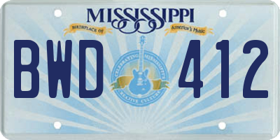 MS license plate BWD412