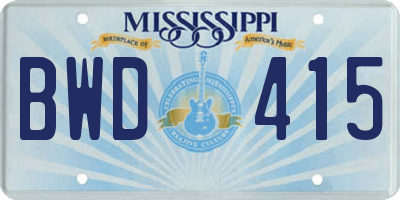 MS license plate BWD415