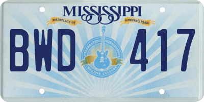 MS license plate BWD417