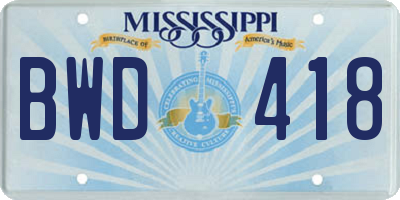 MS license plate BWD418
