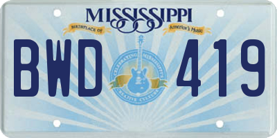 MS license plate BWD419