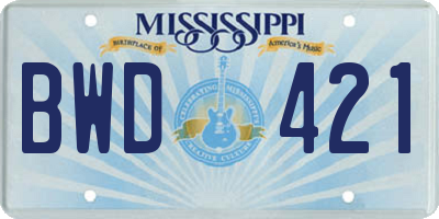 MS license plate BWD421