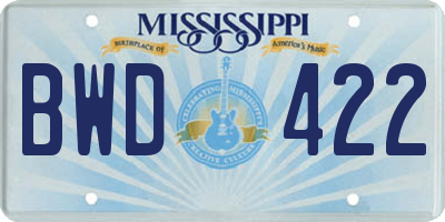 MS license plate BWD422