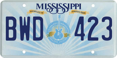 MS license plate BWD423