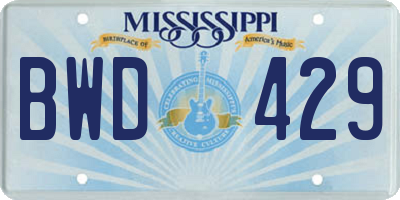 MS license plate BWD429