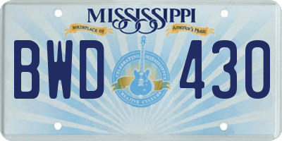 MS license plate BWD430