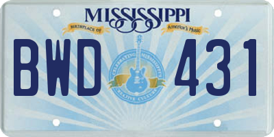 MS license plate BWD431