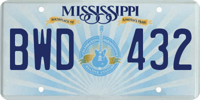 MS license plate BWD432