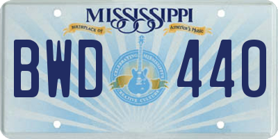 MS license plate BWD440