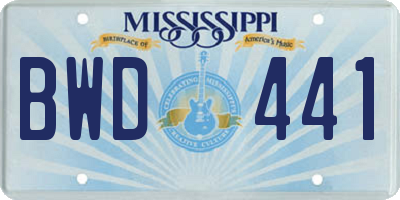 MS license plate BWD441