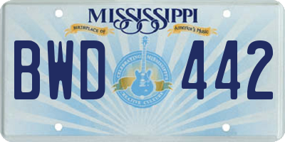 MS license plate BWD442