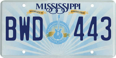 MS license plate BWD443