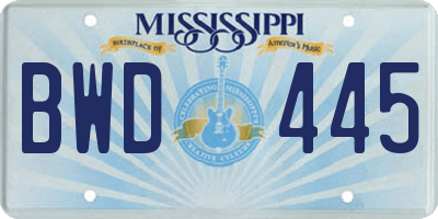 MS license plate BWD445