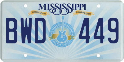 MS license plate BWD449