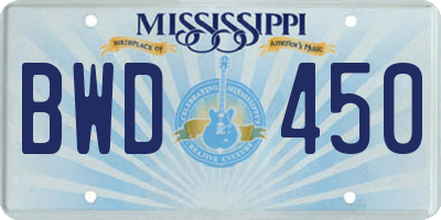MS license plate BWD450